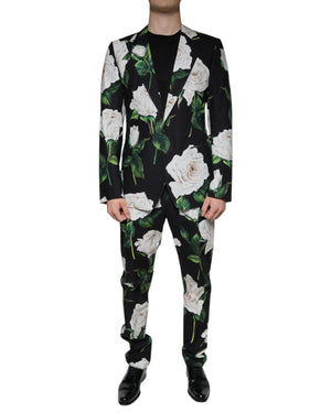 Dolce & Gabbana Men's Black Rose Cotton  Formal 2 Piece Suit - 50 IT