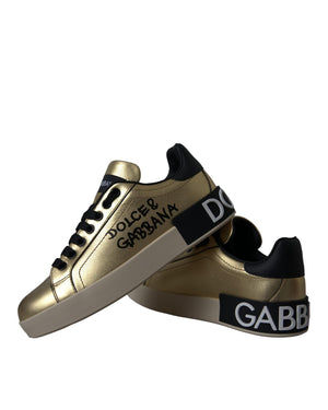 Dolce & Gabbana Women's Gold Portofino Calf Leather Sneakers  Shoes - 37 EU