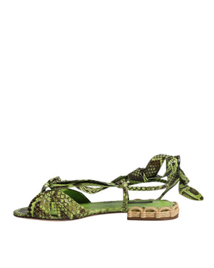 Dolce & Gabbana Women's Green Animal Print Ankle Wrap Sandals Shoes - 37.5 EU