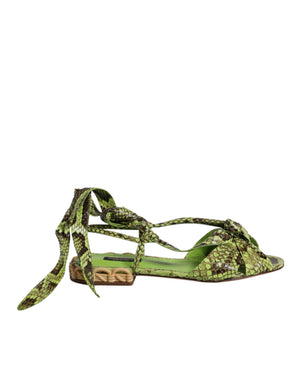 Dolce & Gabbana Women's Green Animal Print Ankle Wrap Sandals Shoes - 39 EU
