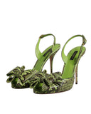 Dolce & Gabbana Women's Green Python Leather Heels Sandals Shoes - 40 EU