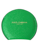 Dolce & Gabbana Women's Green Calfskin Leather Round Logo Hand Mirror Holder - One Size
