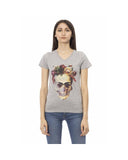 Trussardi Action Women's Elegant Gray V-Neck Tee with Front Print - XS