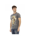 Trussardi Action Men's Chic Gray Cotton Tee with Statet Print - XL