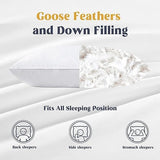 Puredown Goose Down and Feather Pillow Inserts for Sleeping, 100% Cotton Fabric Cover Bed Pillows, Set of 2, White, Queen Size