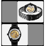 Golden Steel Band Automatic Skeleton Watch For Men