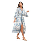 Ladies Beach Vacation Printed Shawl Bikini Sun Protection Cardigan Blouse - Size One Size - Blue