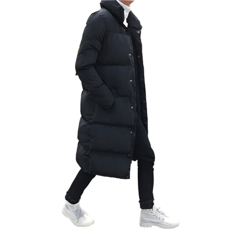 Mens Long Down Jacket Coat Winter Parkas Thick Warm Slim Fit Male Overcoat - Size Xxl Black