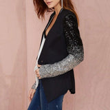Sequins Slim Casual Women Suit - Black S