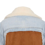 Plush Thick Denim Stitching Lamb Fur Lapel Cotton Jacket - Black S
