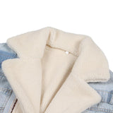 Plush Thick Denim Stitching Lamb Fur Lapel Cotton Jacket - Black S