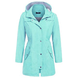 Casual Women Waterproof Waist Hooded Long Coat - Size S - Sky Blue