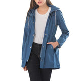 Casual Women Waterproof Waist Hooded Long Coat - Size XL - Sky Blue