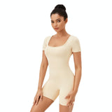 Quick Drying Women Square Neck Yoga Jumpsuit Size L - White Apricot - S