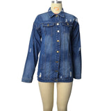 Women Plus Size Mid-Length Ripped Denim Trench Coat Xl