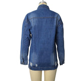 Women Plus Size Mid-Length Ripped Denim Trench Coat Xl
