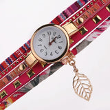 Leaf Pendant Quartz Bracelet Watch for Women - Brown