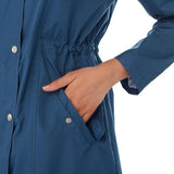 Casual Women Waterproof Waist Hooded Long Coat - Water Blue - Xxl