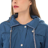 Casual Women Waterproof Waist Hooded Long Coat - Water Blue - Xxl