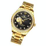 Gold Automatic Mechanical Watch With Diamond Accents For Men