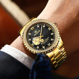 Gold Automatic Mechanical Watch With Diamond Accents For Men