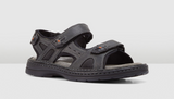 HUSH PUPPIES SIMMER Mens Leather Adjustable Strap Comfort Sandals Shoes - Black