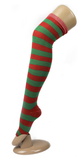 OVER THE KNEE SOCKS Plain Striped High Thigh Ladies Long Womens Stripey Stocking - Red/Green