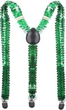 SEQUIN SUSPENDERS Unisex Adjustable Braces Clip On Elastic Y-Back  - Green