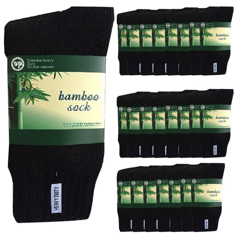 24 Pairs BAMBOO SOCKS Mens Heavy Duty Premium Thick Work Socks Cushion BULK - Black In Australia - Darrahopens