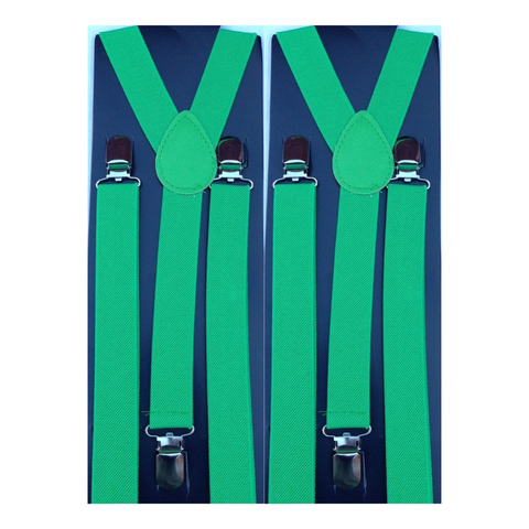 2x Mens Suspenders Braces Adjustable Strong Clip On Elastic Formal Wedding Slim - Green