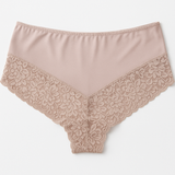 3x Womens Lace Boyshort Boyleg Full Briefs Underwear Undies in Beige - 12