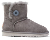 Grosby Womens Button UGG Boots Sheepskin Water Resistant Ankle Shoes Slippers - Dark Grey