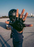 Dents Mens Suited Racer x Crochet Back Fingerless Driving Gloves - Black