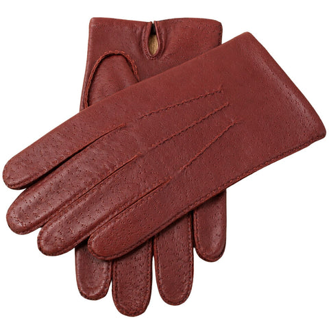 Kent Mens Perforated Leather Gloves 3 Point Stitch Palm Vent Lined - English Tan
