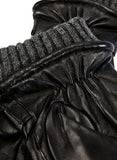 Mens Wool Blend Lined Touchscreen Leather Gloves in Black