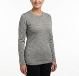 Ladies Soft Pure Wool Knit Long Sleeve Top Womens T Shirt Winter Base Layer - Made in Australia - Grey Marle