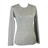 Ladies Soft Pure Wool Knit Long Sleeve Top Womens T Shirt Winter Base Layer - Made in Australia - Grey Marle