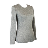 Ladies Soft Pure Wool Knit Long Sleeve Top Womens T Shirt Winter Base Layer - Made in Australia - Grey Marle