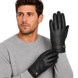 Mens Premium Kangaroo Leather Gloves Strap Stud Fastening Winter Warm - Black In Australia - Darrahopens