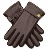 Mens Premium Kangaroo Leather Gloves Strap Stud Fastening Winter Warm - Brown