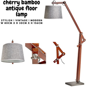 156cm Large Bamboo Floor Lamp Modern Vintage Wooden Light Antique Shade - Cherry