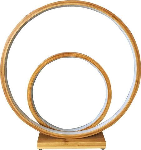 Natural Double Circle Bamboo LED Table Lamp Modern Scandi Minimal