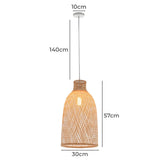 Natural Woven Bamboo Cone Pendant Lamp Hanging Light Bell Shade Boho Tropical