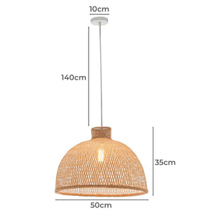 Natural Hand Woven Bamboo Dome Pendant Lamp Hanging Light Rattan Style