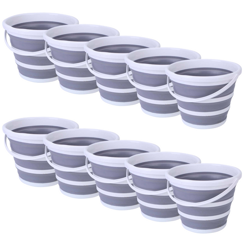 10x 10L Foldable Collapsible Bucket Silicone Hike/Camp/Fish Bulk - Grey/White In Australia - Darrahopens