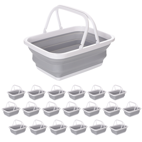 20x 9L Collapsible Laundry Folding Clothes Basket w Handles Bin Bulk -Grey/White In Australia - Darrahopens