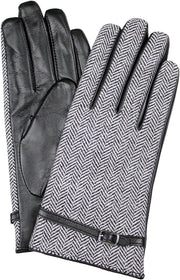 Dents Womens Leather And Wool Tweed Gloves With Strap Detailing - Black/Tweed In Australia - Darrahopens