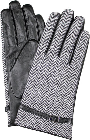 Dents Womens Leather And Wool Tweed Gloves With Strap Detailing - Black/Tweed In Australia - Darrahopens