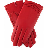Womens Genuine Leather Gloves Fine Fleece Thermal Lining Pleat Detail - Berry In Australia - Darrahopens