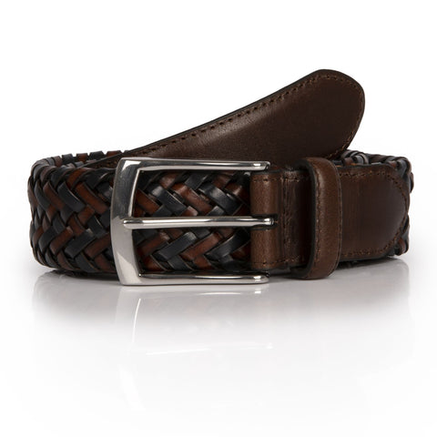 Dents Mens Stretch Plaited Leather Belt - Brown/Navy In Australia - Darrahopens